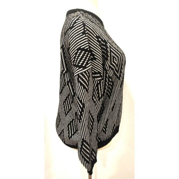 DOMANI Vintage Black White and Metallic Diamond Pattern Knit Sweater XL - Picture 2 of 11